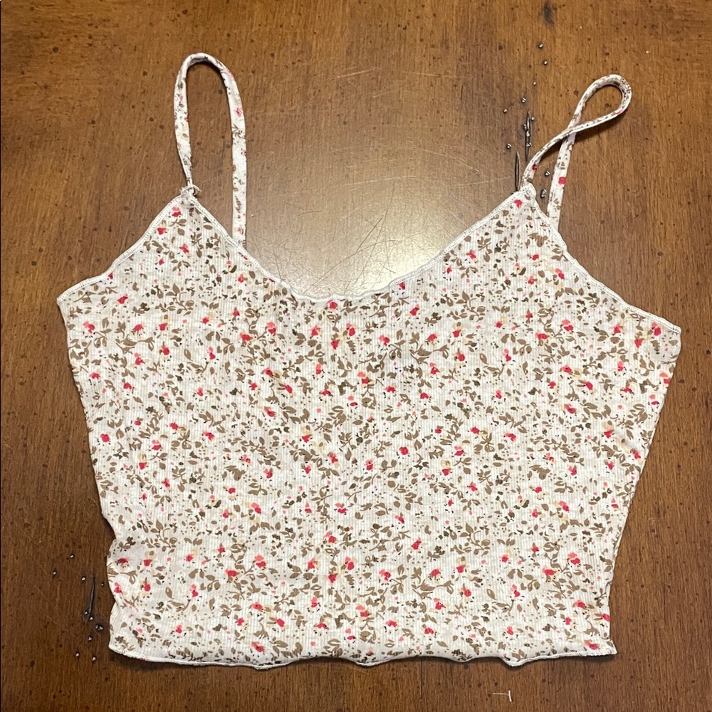 SHEIN Floral Print Crop Top - Pink and Brown